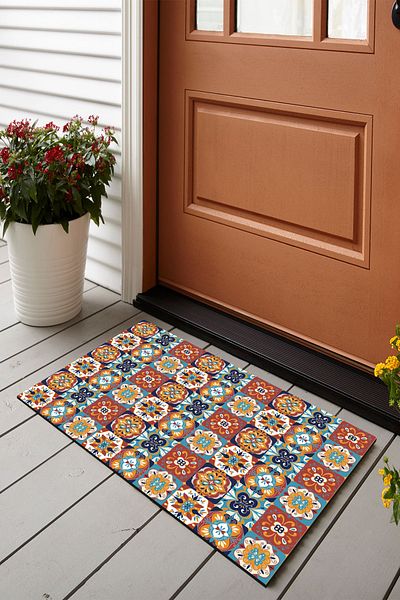 Vagonik Mosaic Patterned Digital Printed 50x70cm Decorative Multi-Purpose Indoor and Outdoor Door Mat