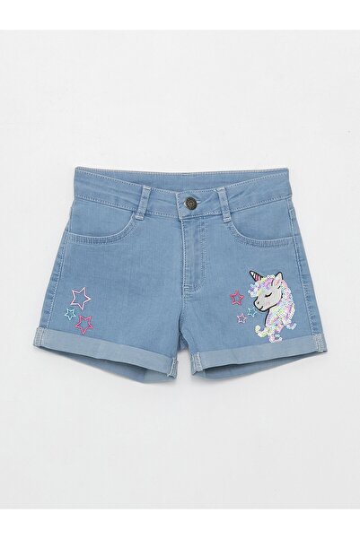 LC Waikiki Nakışlı Kız Çocuk Jean Şort