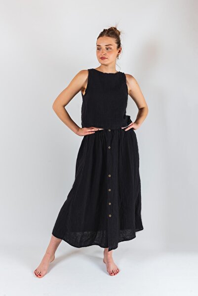 Muslin Women's Graduation Dress Skirt Set Black