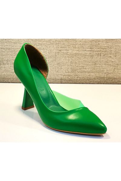NEW ANGEL Toc verde cu toc stiletto cu detaliu transparent