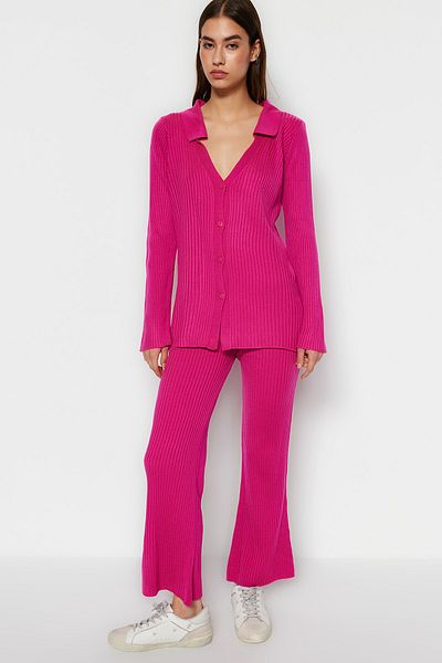 Trendyol Collection Fuchsia Basic Polo Collar Knitwear Top and Bottom Set TWOAW23AU00007