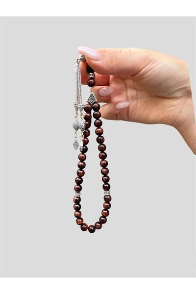 Asya Gems 8 mm Sphere Cut Red Tiger Eye Φυσική Πέτρα Χάντρες προσευχής