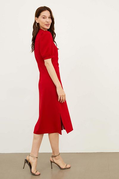 Hanna's by Hanna Darsa Women's Midi Length V Neck Front Buttoned Watermelon Sleeve Knitted Dress