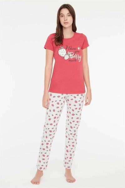 Mod Collection 3864 Çilek Desenli Pembe Pijama Takım