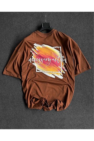 Machetta Μπλουζάκι μεγάλου μεγέθους καφέ Necessary Action Printed Crew Neck Oversize