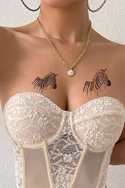 BiWini Renkli Zebra Göğüs Geçici Dövme Tattoo