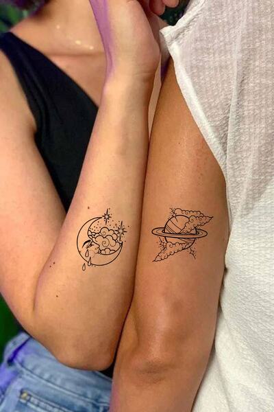 Hilvera Sevgili Kombini Ay Ve Satürn Geçici Dövme Tattoo