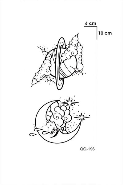 Hilvera Sevgili Kombini Ay Ve Satürn Geçici Dövme Tattoo