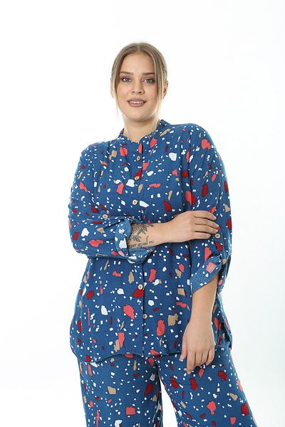 XL Modam بدلة نسائية منسوجة من الفسكوز باللون الأزرق