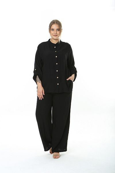 XL Modam Women's Woven Viscose Black Brown Buttoned Suit
