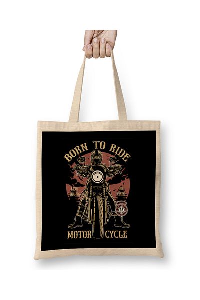 Baskı Dükkanı Born To Ride Motorcycles υφασμάτινη τσάντα με μακριά λαβή