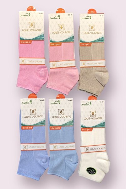 Louis Volante Kadın Bambu Lacoste Örgü Patik Dikişsiz Çorap 6 Çift