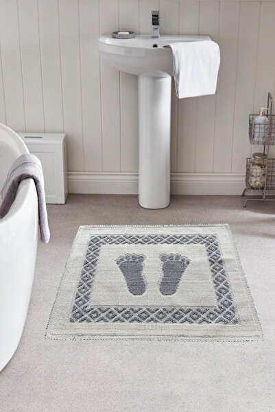 Teksev Soffy Doğal Pamuklu Gri & Krem Ayak Paspası Ayak Havlusu 50x70 Cm Bany...