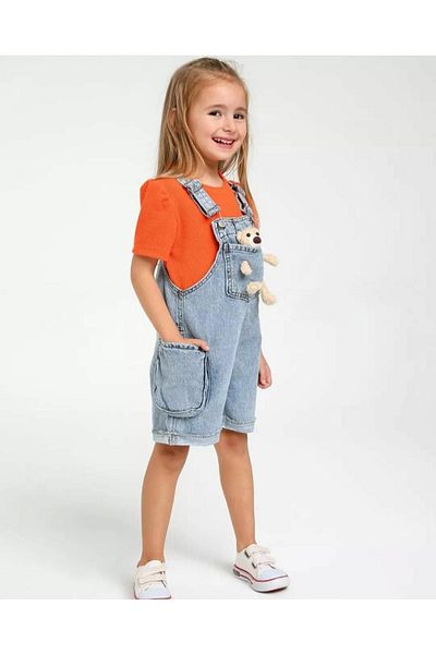 Magu Children's Teddy Bear Jumpsuit with Denim Shorts