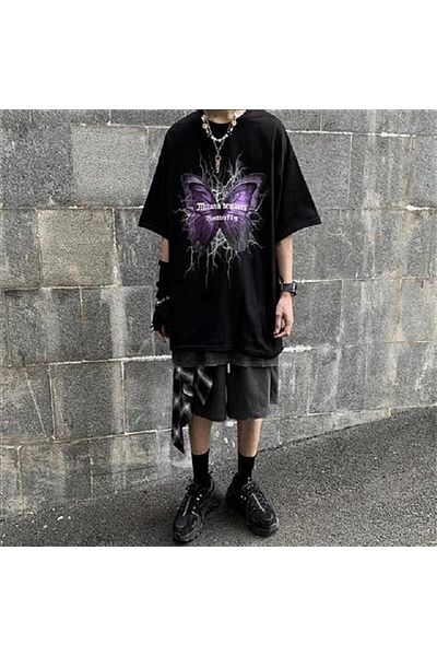 Gofeel Purple Butterfly Printed White Color Unisex Oversize Printed T-shirt