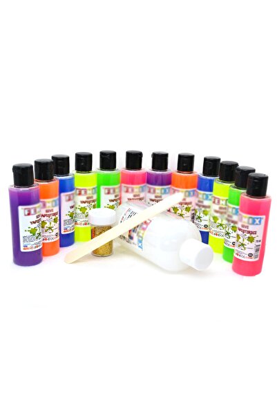 Kids Like Dev Slime Yapım Seti 12 Renk 70ml Slime Jeli + 250 Ml Sıvı Boraks T...