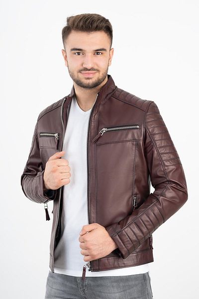 DERİNSS Der109 Genuine Leather Men's Claret Red Coat