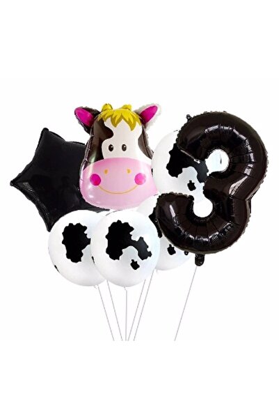 Parti Station Safari Cow 3 Year Old Balloon Set Star Balloon Foil Set Safari Cow Concept Birthday Set Age Balloon Set