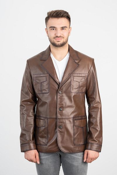 DERİNSS Der233 Genuine Leather Men's Tan Coat