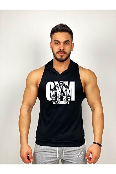 Black İstanbul Gym Warriors Printed Fitness εσώρουχο με κουκούλα