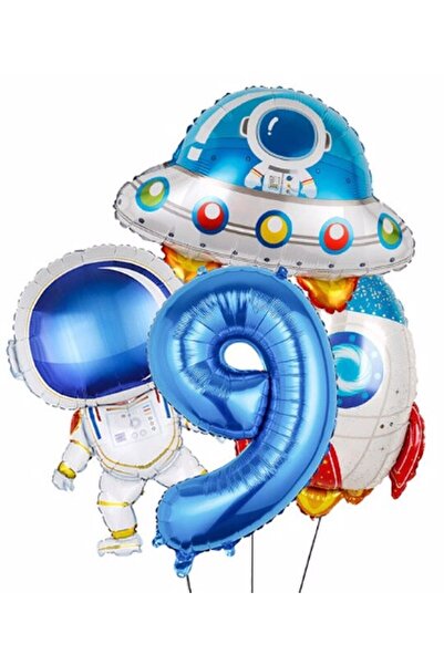 Parti Station Uzay Astronot Uzay Gemisi Roket 9 Yaş Balon Set Uzay Astronot K...