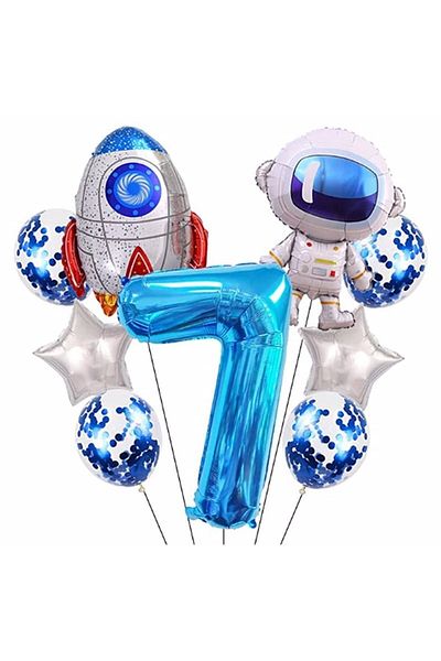Parti Station Space Cosmic Galaxy Astronaut Rocket Age 7 Balloon Set Space Astronaut Concept Birthday Set