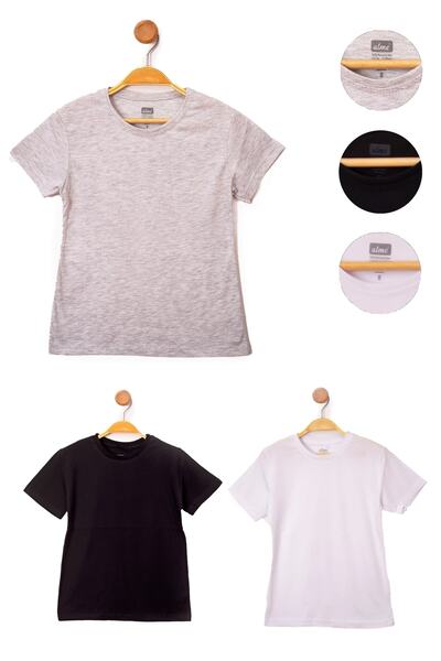 Harika KIDS Black-white-gray Girl's Basic 3-Pack Short Sleeve T-shirt