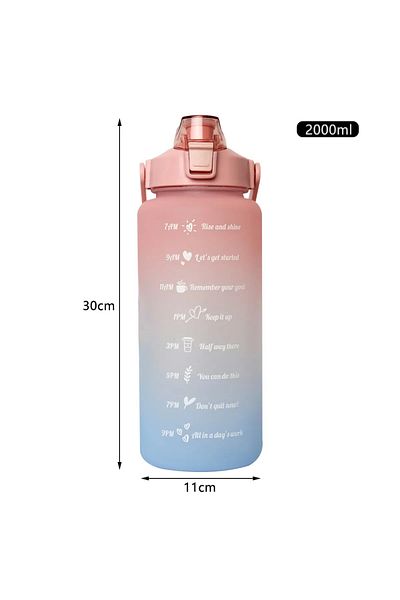 Mutfak Köşesi Motivational Water Bottle, 2 Liter Tritan Bottle with Straw, Sticker Gift, Bpa Free