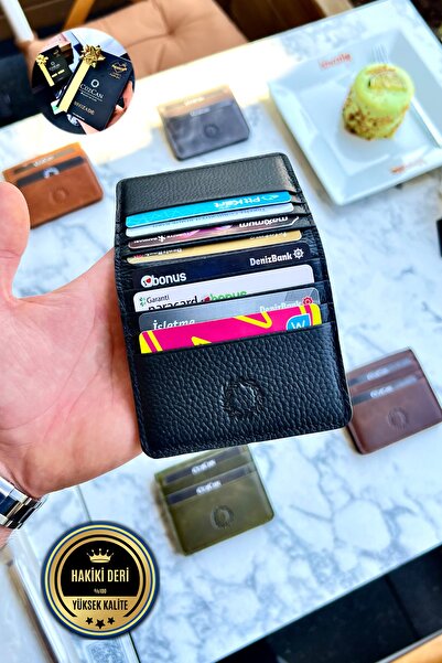 CüzCan Rixe Siyah Unisex Hakiki Deri Kartlık Cüzdan ( Ultra Ince) Kişiye Özel Isim Baskılı