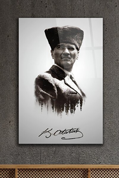 ACRES Atatürk Portre Mustafa Kemal Atatürk Imzali Dikdörtgen Cam Tablo