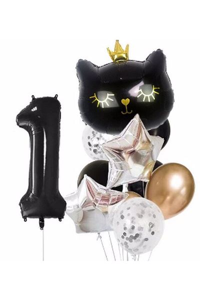 Parti Station Black Cat Black Cat 1 Year Old Balloon Set Star Balloon Foil Set Black Cat Concept Birthday Set