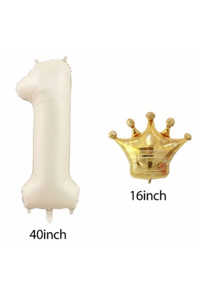 Parti Station Crown Foil Balloon Set Cream Balloon Foil Set 76 Cm Concept Birthday Set Age Balloon Set