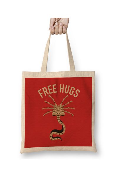 Baskı Dükkanı Alien Facehugger Δωρεάν αγκαλιές Xenomorph υφασμάτινη τσάντα μακριά λαβή