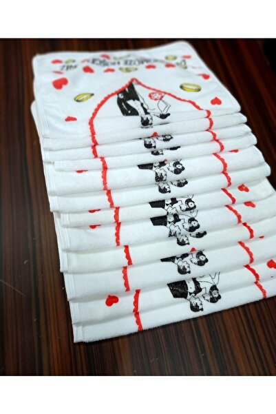yörük tuhafiye Wedding Towel White 12 Pieces (40x60 Cm) Quality Velvet Towel