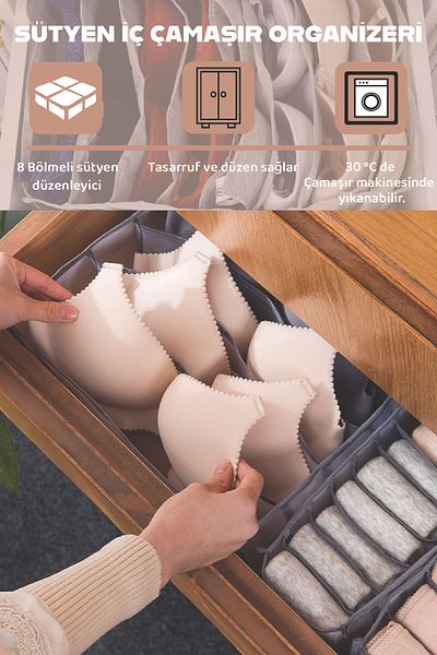 Meleni Home 8 Compartment Accordion Cabinet and Drawer Organizer - Bra Underwear Organizer