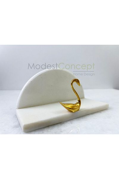 Modestmar حامل مناديل من الرخام الأبيض الطبيعي على شكل بجعة ذهبية نصف دائرة