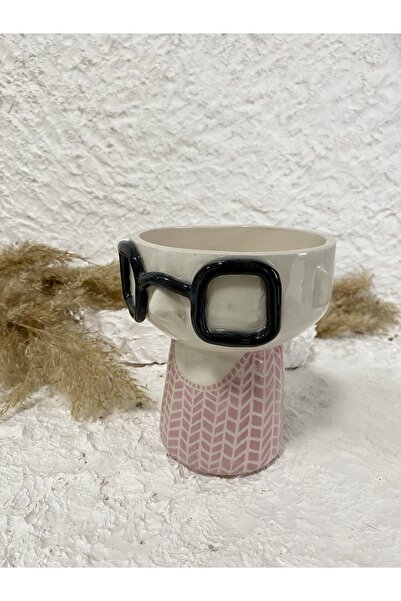 WindArtCeramic El Yapımı Seramik Tasarım Gözlüklü Saksı