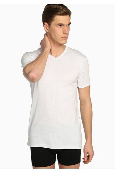 Tutku Men's White 4-Pack Ribbed V-Neck Undershirt Elf568tccm4 New Season