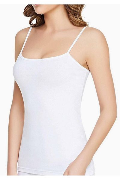 Tutku Women's White Elastane Thread Strap Undershirt New Season (7 Economical Package)