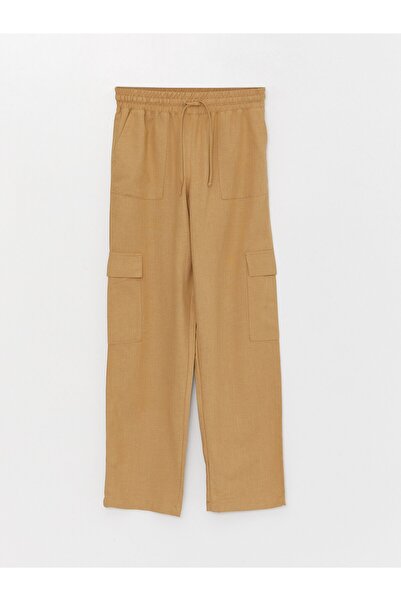 LC Waikiki Dámské rovné kalhoty ze směsi lnu s elastickým pasem