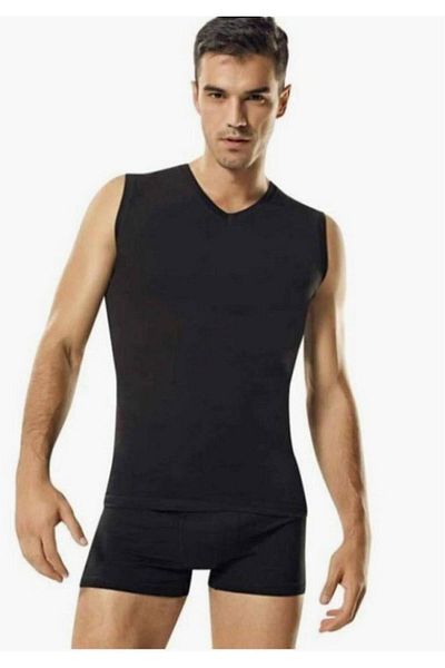 Namaldı Men's Black Lycra Sleeveless V-Neck Undershirt New Season (3 Economic Pack)