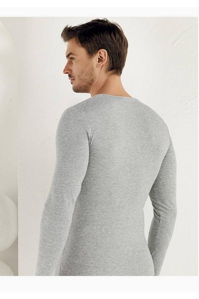 Şahinler Men's Gray Long Sleeve Crew Neck Lycra Undershirt M New Season (6 Pieces Economical Package)