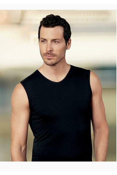 Şahinler Men's Black Zero Sleeve V-Neck Lycra Undershirt M New Season