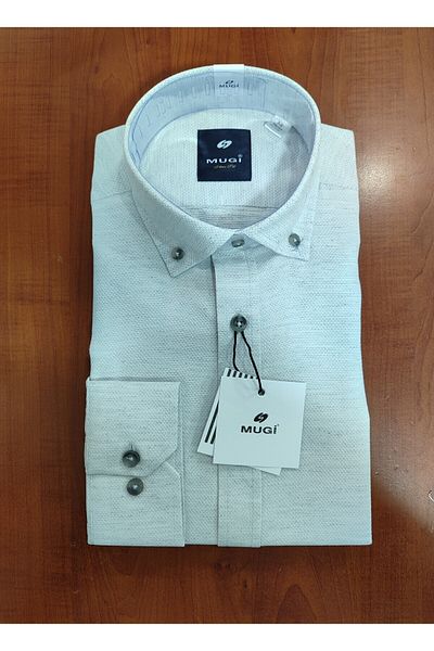 MUGİ GÜNCÜOĞLU 100% ΒΑΜΒΑΚΙ SLIM FIT ΜΑΚΡΥΜΑΝΙΚΟ ΑΝΔΡΙΚΟ ΠΟΥΚΑΜΙΣΟ
