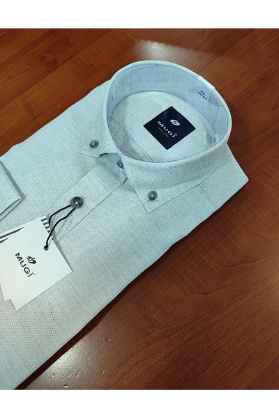 MUGİ GÜNCÜOĞLU 100% ΒΑΜΒΑΚΙ SLIM FIT ΜΑΚΡΥΜΑΝΙΚΟ ΑΝΔΡΙΚΟ ΠΟΥΚΑΜΙΣΟ
