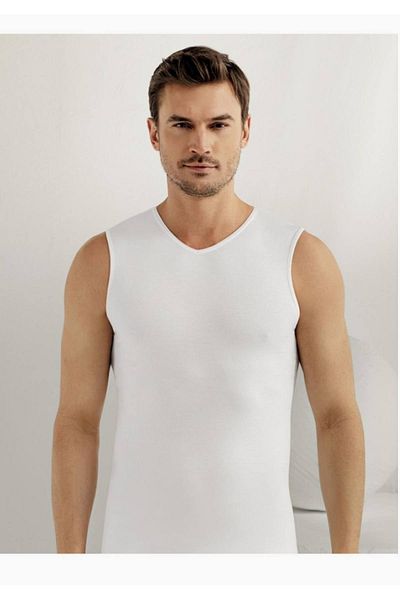 Şahinler Men's White Zero Sleeve V-Neck Lycra Undershirt M New Season