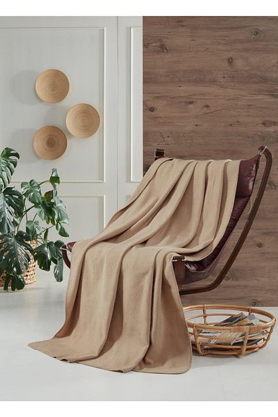 AKSU Brighton Collection - Beige Cotton Tv Blanket 130X170
