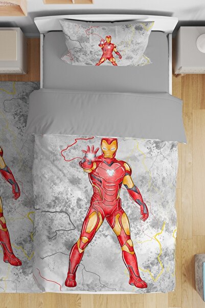 EVPANYA Single Gray Iron Man Patterned Single Baby Kids Bedding Set