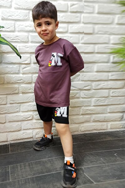 endudu Yeni Sezon Oversize Ön Arka Baskılı Mickey Mouse Desenli Yazlık Şortlu Alt Üst Takım Unisex