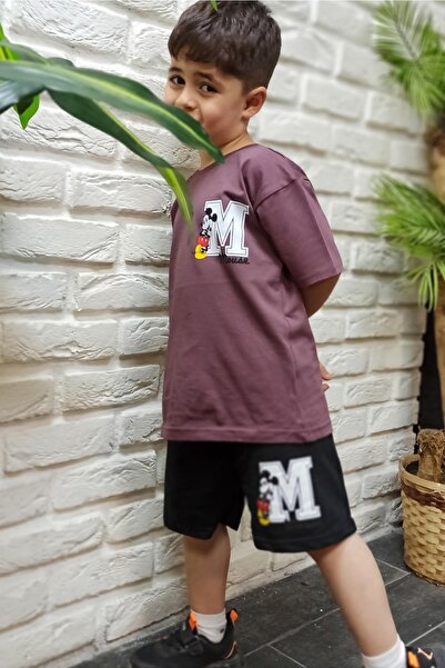 endudu Yeni Sezon Oversize Ön Arka Baskılı Mickey Mouse Desenli Yazlık Şortlu Alt Üst Takım Unisex